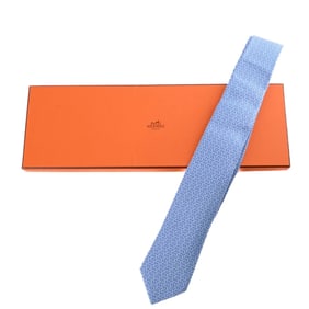 HERMES H-pattern silk tie, blue