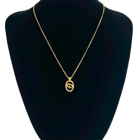 Christian Dior CD logo motif GP chain necklace pendant gold s783b