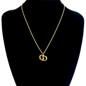 Christian Dior CD logo motif GP chain necklace pendant gold s783a