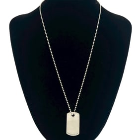 TIFFANY & Co. Tiffany Dog Tag Necklace, 925 Sterling Silver, Ball Chain Pendant, 2317a