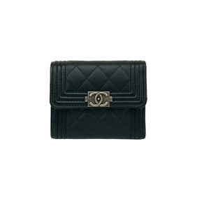 CHANEL Boy Chanel Caviar Leather Tri-fold Wallet Black 77594