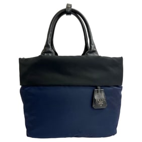 PRADA Prada Triangle Logo Hardware Nylon Leather 2-Way Shoulder Bag Tote Handbag Black Navy Size