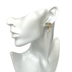 CHANEL Coco Mark GP Faux Pearl Earrings, Gold and White, 105-7