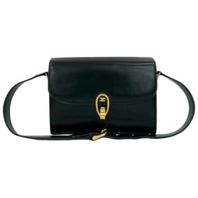 CELINE Triomphe logo hardware calf leather semi-shoulder bag pochette black 34190