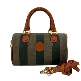 FENDI Pecan pattern FF motif leather 2-way mini handbag/shoulder bag in brown and black (18837)