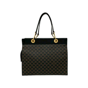 CELINE Macadam Blason Pattern Leather Handbag/Mini Tote Bag, Black/Brown, 31523