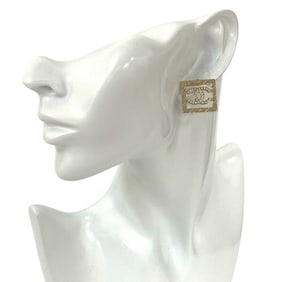 CHANEL Coco Mark Square GP Rhinestone Earrings, Gold, 30213