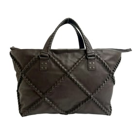 BOTTEGA VENETA Intrecciato Leather Handbag/Boston Bag, Dark Brown, 28874