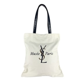 Yves Saint Laurent shoulder bag, tote canvas and leather, ivory black, women's, z7613