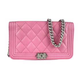 CHANEL Shoulder Bag with Chain Wallet, Caviar Leather and Metallic, Pink Silver, Women's, Z7791