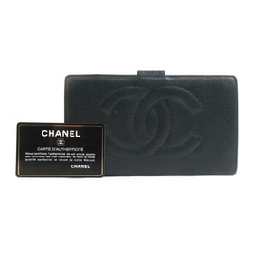 CHANEL Bifold Wallet in Caviar Leather, Black and Gold, Women's, e61115i