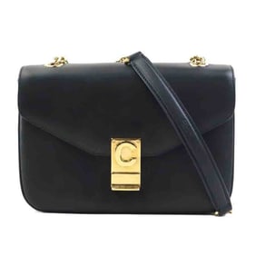Celine Small C Bag Shoulder in Leather, Metal, Black, and Gold, Women's, e61112a