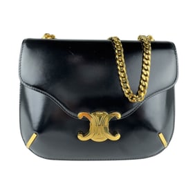 Celine BESACE Shoulder Bag in Leather, Metal, Black, and Gold, Women's, Z7781