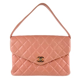 CHANEL Shoulder Bag Leather Coral Pink Gold Women's Z7735