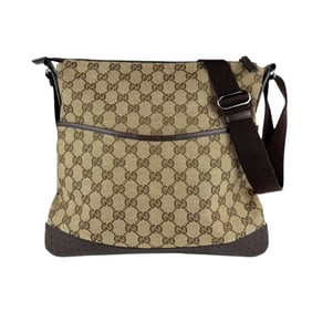Gucci GG canvas and leather shoulder bag in brown, for men women, 145857 z7664