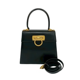 Salvatore Ferragamo Gancini Leather 2-Way Handbag/Shoulder Bag, Black, 81847