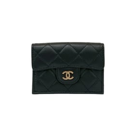 CHANEL Matelasse Coco Mark Lambskin Tri-fold Wallet, Black, 82492
