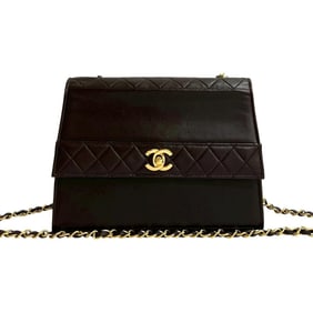 CHANEL Matelasse Coco Mark Lambskin Leather Turnlock Chain Shoulder Bag, Brown, 37509