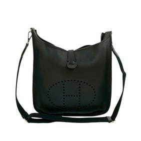 ?Q Stamped HERMES Evelyn 3 Trois GM Epsom Leather Shoulder Bag with Sacoche in Black 77879