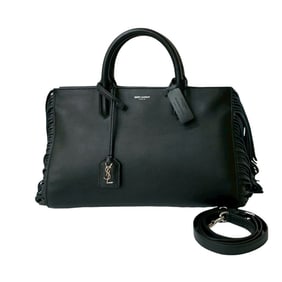 Yves Saint Laurent SAINT LAURENT PARIS Rive Gauche Leather Fringe 2-Way Handbag/Shoulder Bag, Black,