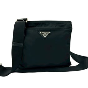 PRADA Prada Triangle Logo Metal Tessuto Nylon Leather Mini Shoulder Bag Pochette Sacoche Black 99687