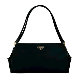 PRADA Prada Triangle Logo Metal Hardware Nylon Leather Tote Bag/Semi Shoulder Bag/Handbag Black
