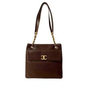 CHANEL Coco Caviar Leather Chain Tote Bag/Semi-Shoulder Bag, Brown, 34464