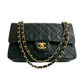 CHANEL Matelasse Double Flap Lambskin Chain Shoulder Bag, Black, 18242