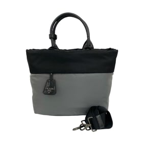 PRADA Prada Triangle Logo Hardware Leather and Nylon 2-Way Handbag/Shoulder Bag Black/Gray 75488
