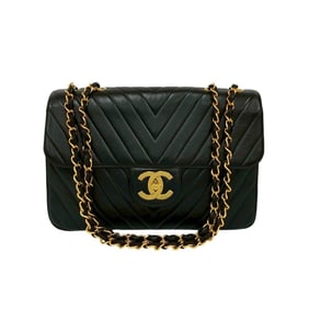 CHANEL V-Stitch Coco Mark Lambskin Leather Chain Shoulder Bag Black 21330