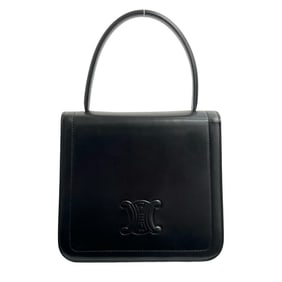CELINE Old Triomphe Logo Calf Leather Handbag Mini Tote Bag Black 21875