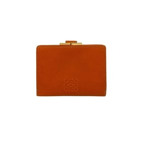 LOEWE Anagram Embossed Logo Leather Clasp Bifold Wallet Orange 95328