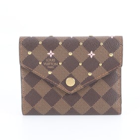 Louis Vuitton Damier Victorine Studded Portefeuille N60477 Leather Bifold Wallet/Long Wallet for