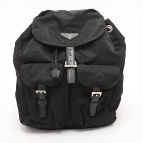Prada Tessuto nylon triangle logo leather backpack for women