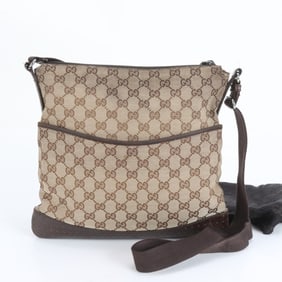Gucci GG Canvas 145857 Leather Messenger Shoulder Bag Brown Men's