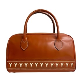 Yves Saint Laurent YSL logo hardware cutout leather handbag/mini Boston bag brown 27621