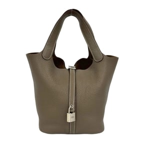 HERMES Picotin Lock MM Taurillon Clemence Leather Handbag/Mini Tote Bag Etoupe 30567