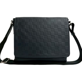 Unused, stored LOUIS VUITTON District PM Damier Infini leather shoulder bag in navy and black