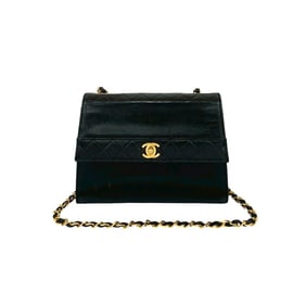 CHANEL Matelasse Coco Mark Lambskin Leather Chain Shoulder Bag, Black, 208-3