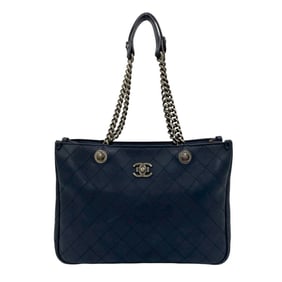 CHANEL Wild Stitch Coco Leather Chain Tote Bag, Navy, 177-6