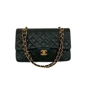 CHANEL Matelasse Double Flap Coco Lambskin Leather Chain Shoulder Bag, Black, 43124