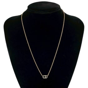 Christian Dior CD Logo GP Rhinestone Necklace Pendant Gold 42447