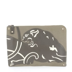 Valentino Garavani Panther Leather Clutch Bag, Handbag, Second Pouch for Women