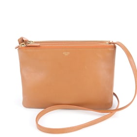 Celine Trio Small Leather Shoulder Bag/Crossbody Bag, Brown, Women's