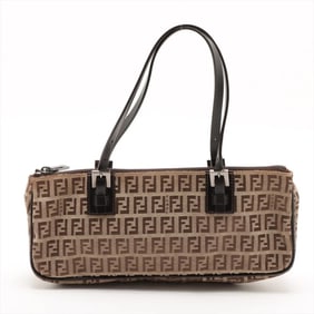 Fendi Zucchino Leather Mini Boston Handbag 8BL015 Tote Brown Women's