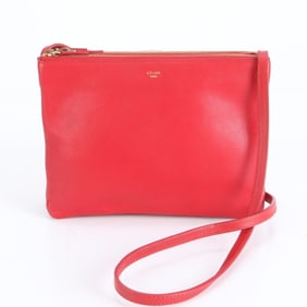 Celine Trio Red Leather Shoulder Bag for Women