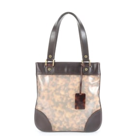 Celine Charm Marble Gold Hardware Leather Tote Bag Shoulder Brown Women's