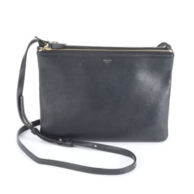 Celine Trio Leather Shoulder Bag Crossbody Black Women's
