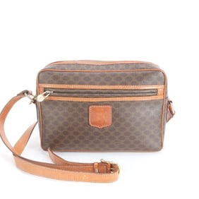 Celine Macadam Leather Shoulder Bag, Brown, Women's