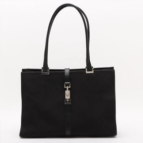 Gucci GG Canvas Jackie Leather Shoulder Bag Tote Handbag Black Women's